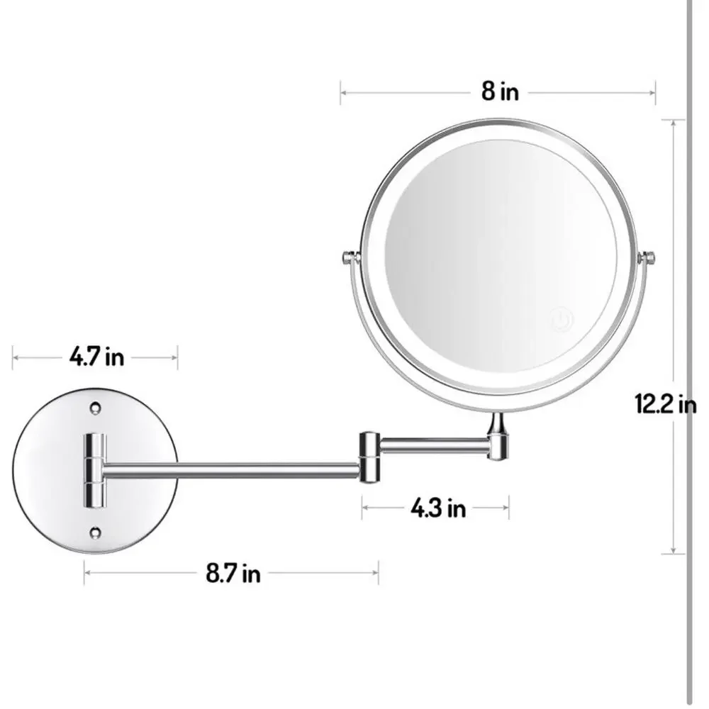 Rechargeable Wall Mounted Lighted Makeup Vanity Mirror 8 Inch Double Sided 1X.7X